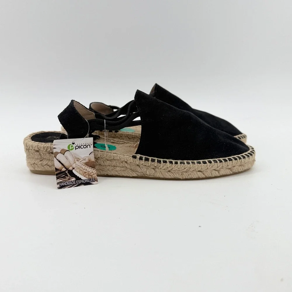 Picon Womens Black Leather Suede Espadrille Sandals Made in Spain Size 8 NEW